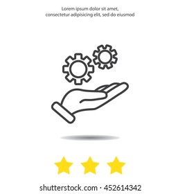 Web line icon. Gears (mechanism) in hand