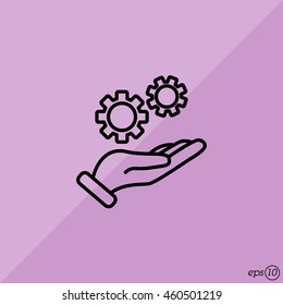 Web line icon. Gears (mechanism) in hand