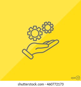 Web line icon. Gears (mechanism) in hand
