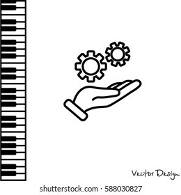 Web line icon. Gears (mechanism) in hand