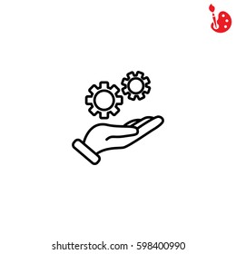 Web line icon. Gears (mechanism) in hand