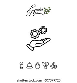 Web line icon. Gears (mechanism) in hand