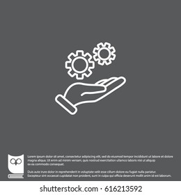 Web line icon. Gears (mechanism) in hand