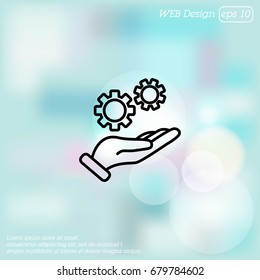 Web line icon. Gears (mechanism) in hand