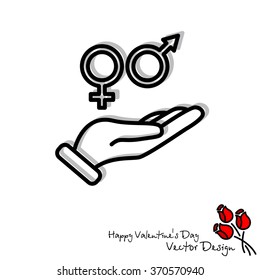 Web line icon. Gender symbol (symbols of men and women) in hand