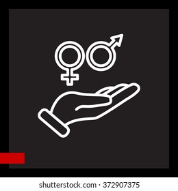 Web line icon. Gender symbol (symbols of men and women) in hand