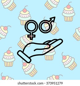 Web line icon. Gender symbol (symbols of men and women) in hand