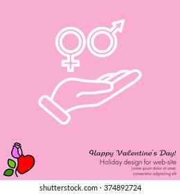Web line icon. Gender symbol (symbols of men and women) in hand