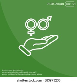 Web line icon. Gender symbol (symbols of men and women) in hand