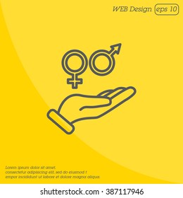 Web line icon. Gender symbol (symbols of men and women) in hand