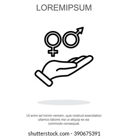Web line icon. Gender symbol (symbols of men and women) in hand