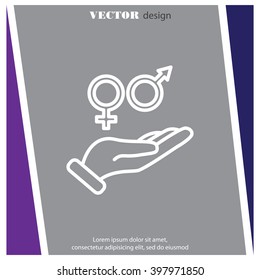 Web line icon. Gender symbol (symbols of men and women) in hand