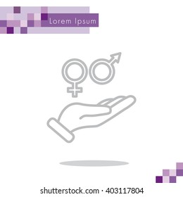 Web line icon. Gender symbol (symbols of men and women) in hand