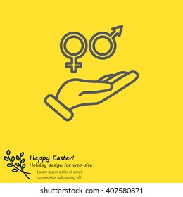 Web line icon. Gender symbol (symbols of men and women) in hand