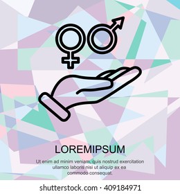 Web line icon. Gender symbol (symbols of men and women) in hand