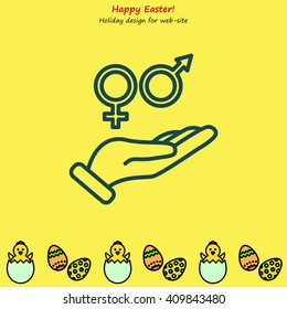 Web line icon. Gender symbol (symbols of men and women) in hand
