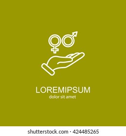 Web line icon. Gender symbol (symbols of men and women) in hand