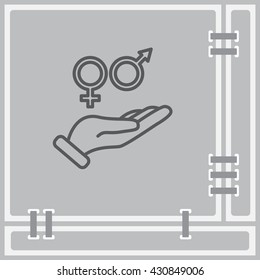 Web line icon. Gender symbol (symbols of men and women) in hand