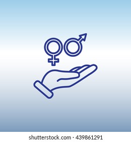 Web line icon. Gender symbol (symbols of men and women) in hand
