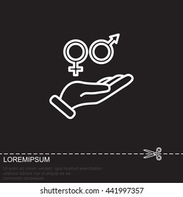 Web line icon. Gender symbol (symbols of men and women) in hand