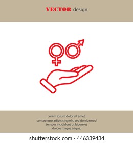 Web line icon. Gender symbol (symbols of men and women) in hand