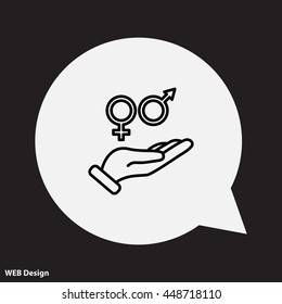 Web line icon. Gender symbol (symbols of men and women) in hand