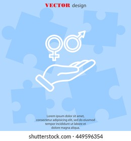Web line icon. Gender symbol (symbols of men and women) in hand