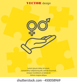 Web line icon. Gender symbol (symbols of men and women) in hand