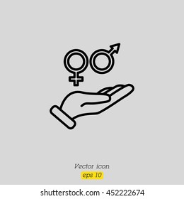 Web line icon. Gender symbol (symbols of men and women) in hand