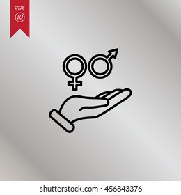 Web line icon. Gender symbol (symbols of men and women) in hand