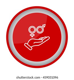 Web line icon. Gender symbol (symbols of men and women) in hand