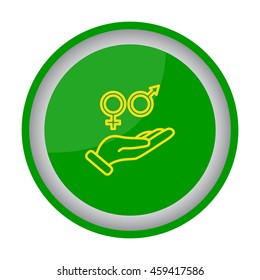 Web line icon. Gender symbol (symbols of men and women) in hand