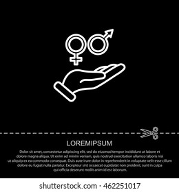 Web line icon. Gender symbol (symbols of men and women) in hand
