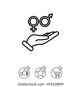 Web line icon. Gender symbol (symbols of men and women) in hand