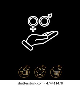 Web line icon. Gender symbol (symbols of men and women) in hand