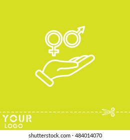 Web line icon. Gender symbol (symbols of men and women) in hand