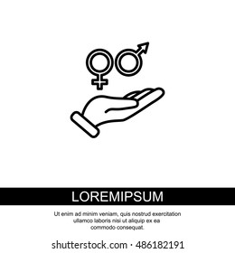 Web line icon. Gender symbol (symbols of men and women) in hand