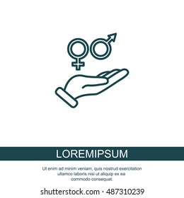 Web line icon. Gender symbol (symbols of men and women) in hand