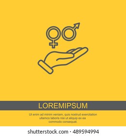Web line icon. Gender symbol (symbols of men and women) in hand