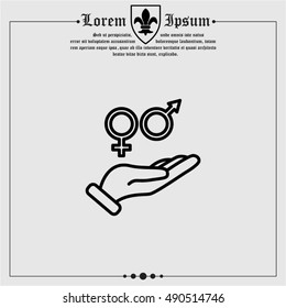 Web line icon. Gender symbol (symbols of men and women) in hand