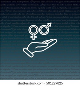 Web line icon. Gender symbol (symbols of men and women) in hand