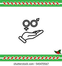Web line icon. Gender symbol (symbols of men and women) in hand
