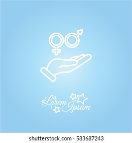 Web line icon. Gender symbol (symbols of men and women) in hand