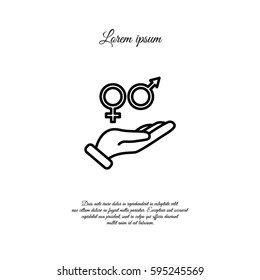 Web line icon. Gender symbol (symbols of men and women) in hand