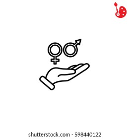Web line icon. Gender symbol (symbols of men and women) in hand