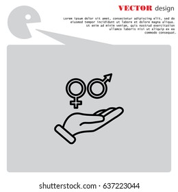 Web line icon. Gender symbol (symbols of men and women) in hand