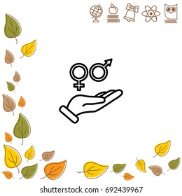 Web line icon. Gender symbol (symbols of men and women) in hand