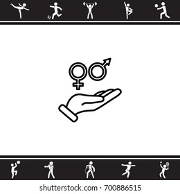 Web line icon. Gender symbol (symbols of men and women) in hand