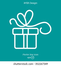 Web line icon. Gift, festive box.