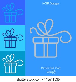 Web line icon. Gift, festive box.